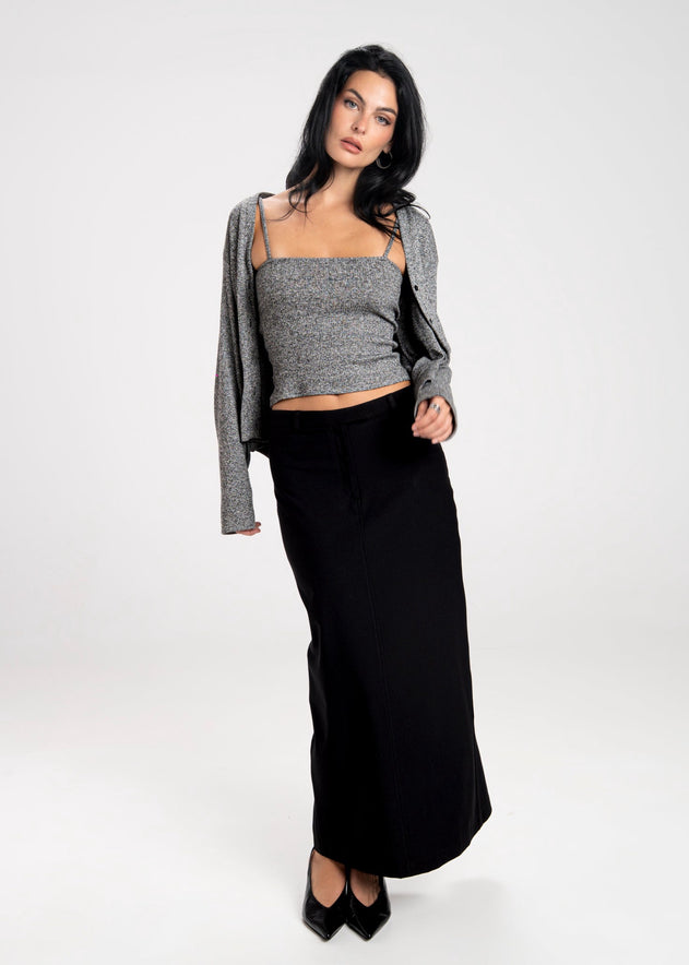 Keanu Tailored Mid-Waist Midi Skirt Black