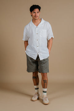 Men's San Miguel Linen Short Sleeve Camp Shirt Foam White