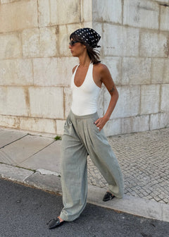 Cleo Plunge Halter Bodysuit Cream White