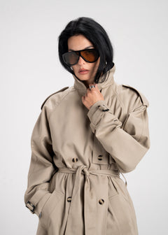 90's Long Trench Coat Beige