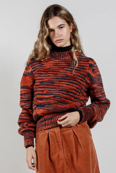 Sang red hand-knitted lamb wool sweater, front view
