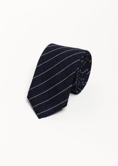 The 100% Linen Tie  Navy & White Stripes