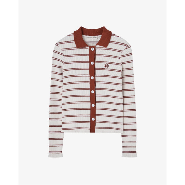 Striped Polo Cardigan Red / White