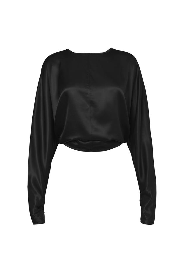 Halo Long Sleeve Satin Blouse Black