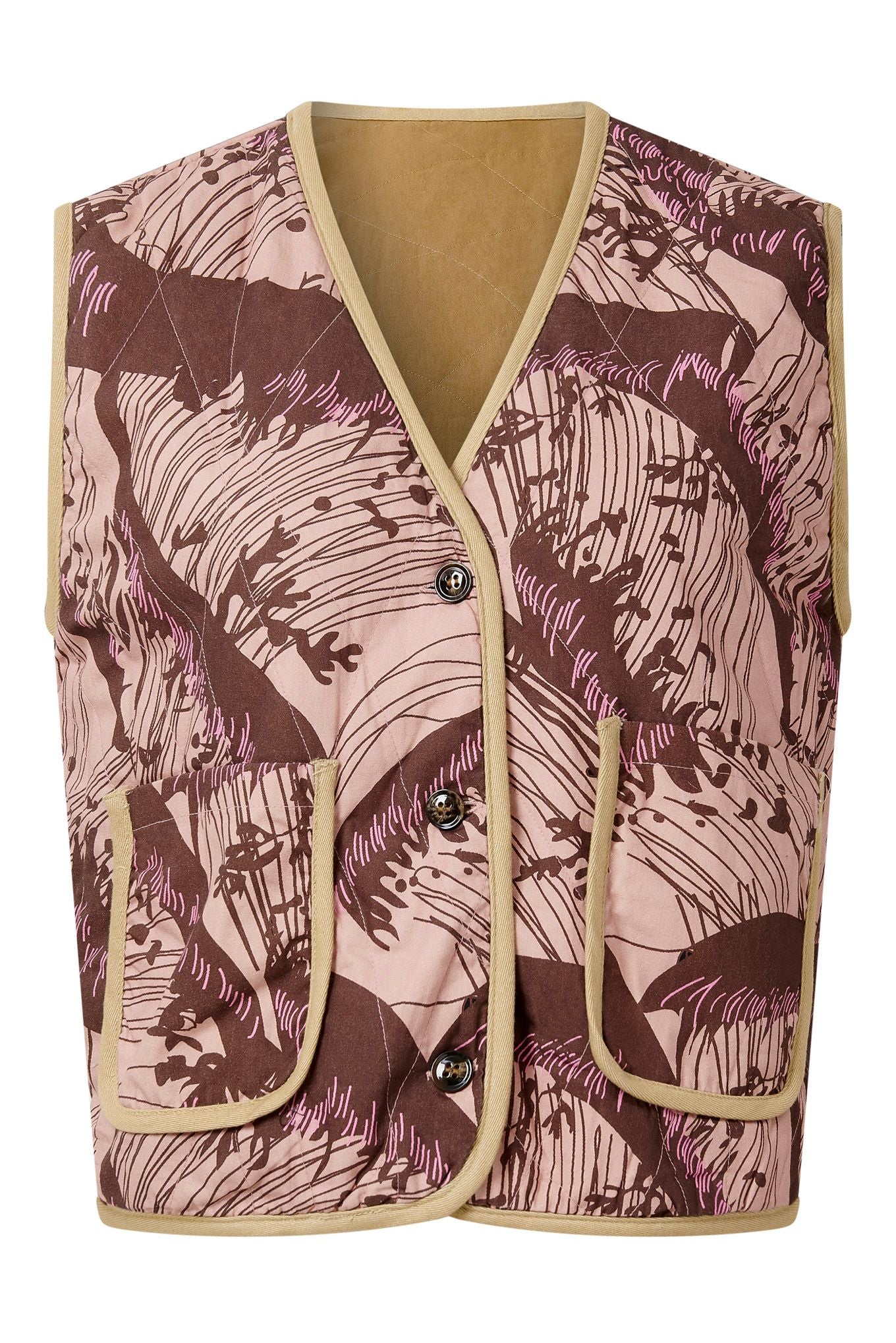 Wave Organic Cotton Reversible Vest Camel/Pink