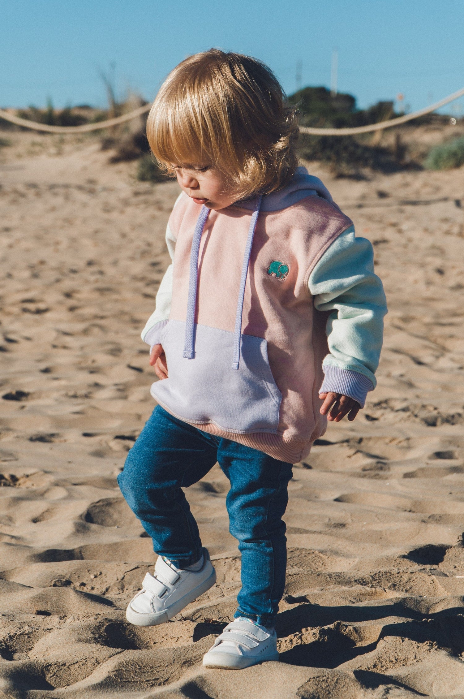 Kids Color Block Hoodie Pale Pink