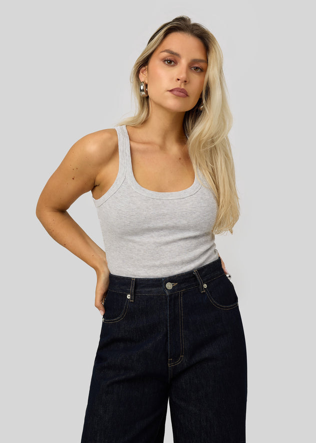 Jimmy Scoop-Neck Ribbed Tank Top Grey