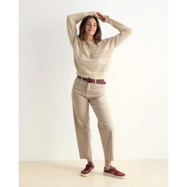 Openwork Knit Sweater Beige