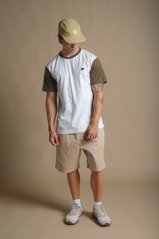 Color Block T-shirt Natural/Dark Olijf