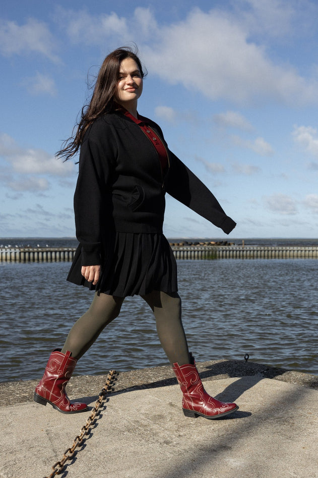 Piccolo Pleated Merino Mini Skirt Black