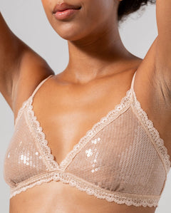 Sequin Mesh Triangle Bralette Nude