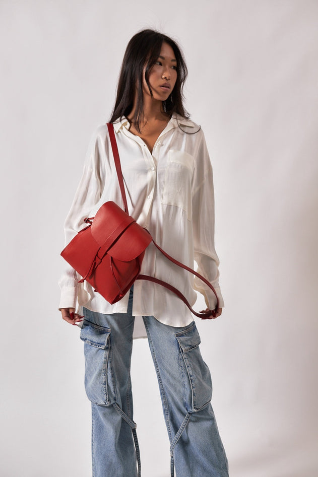Mod 130 Cuoio Leren Rugzak Rood
