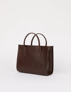 Jackie Midi Bag with Webbing Strap Classic Leather Chocolate Brown