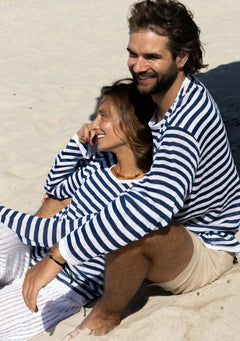 Tanto Unisex Linen Long-Sleeve Top Navy Striped