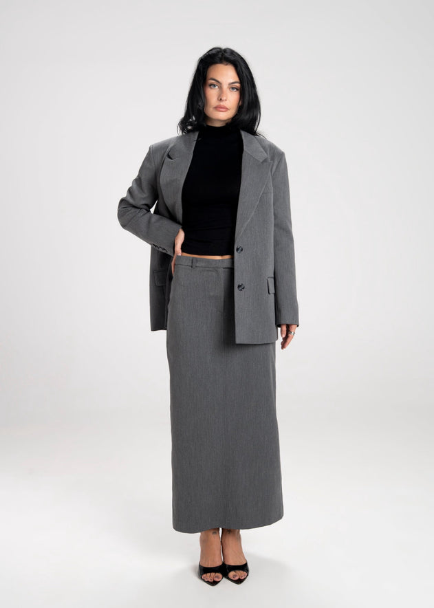 Keanu Tailored Mid-Waist Midi Skirt Grey