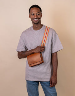 Striped Tasriem Oranje, Rood & Cognac
