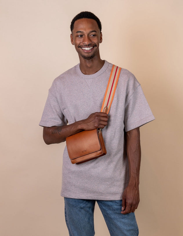 Striped Tasriem Oranje, Rood & Cognac