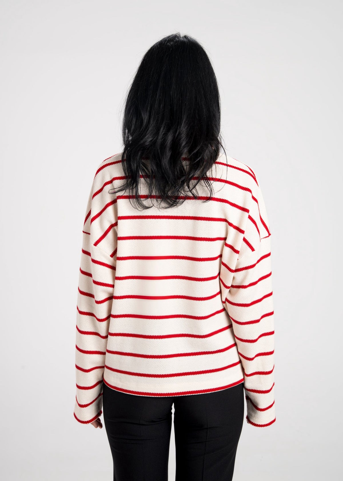 Mable Stripped Polo Sweater Cream & Red