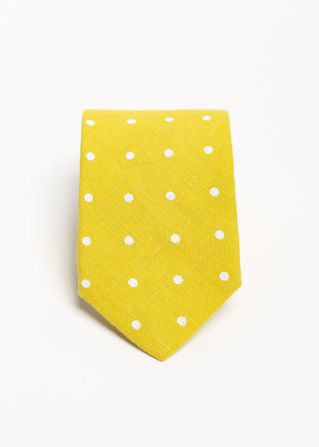 The 100% Linen Tie  Yellow Dots