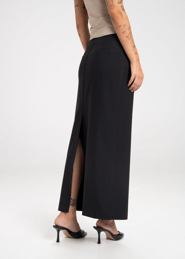 Keanu Tailored Mid-Waist Midi Skirt Black