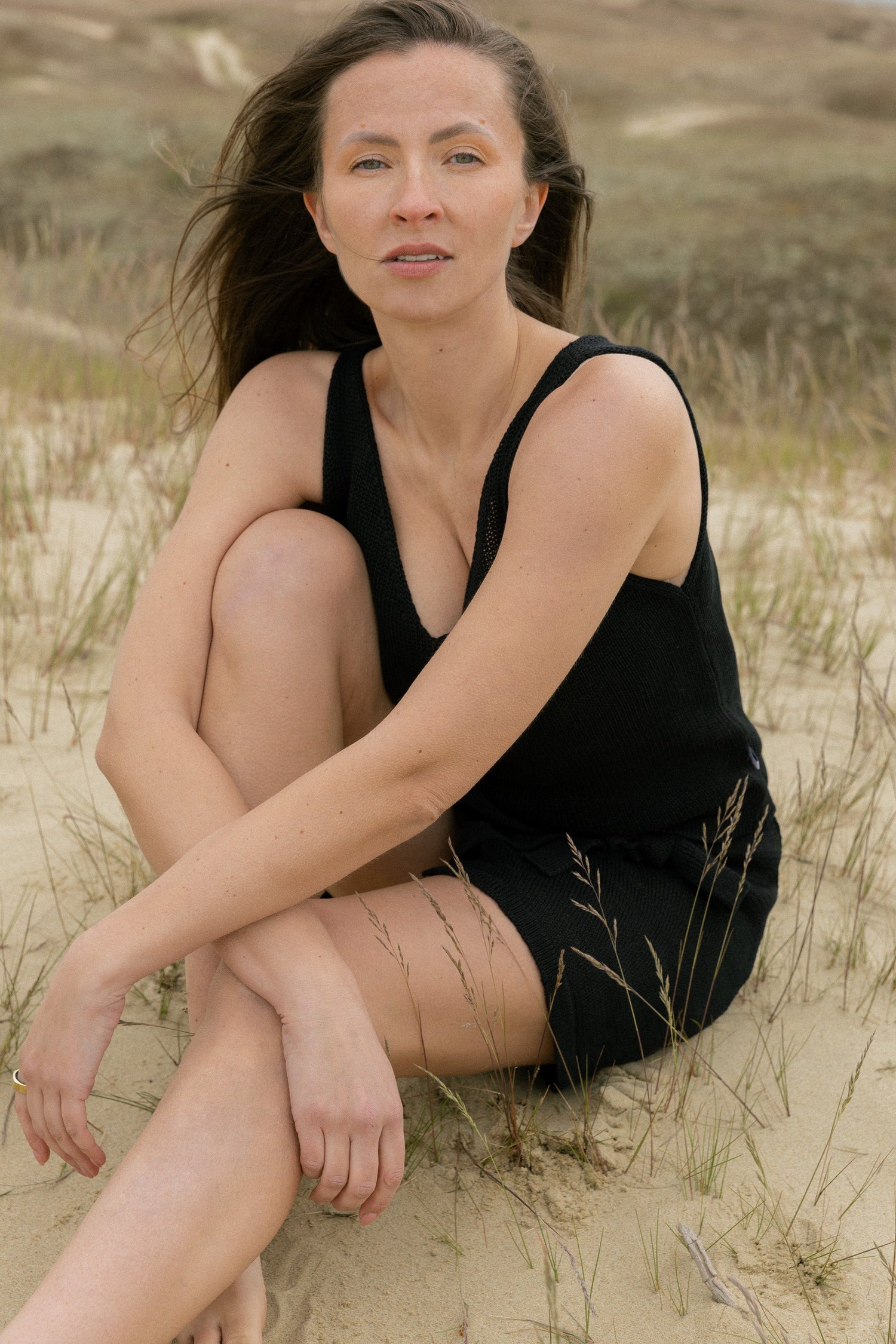 Mare Linen Tank Top Black