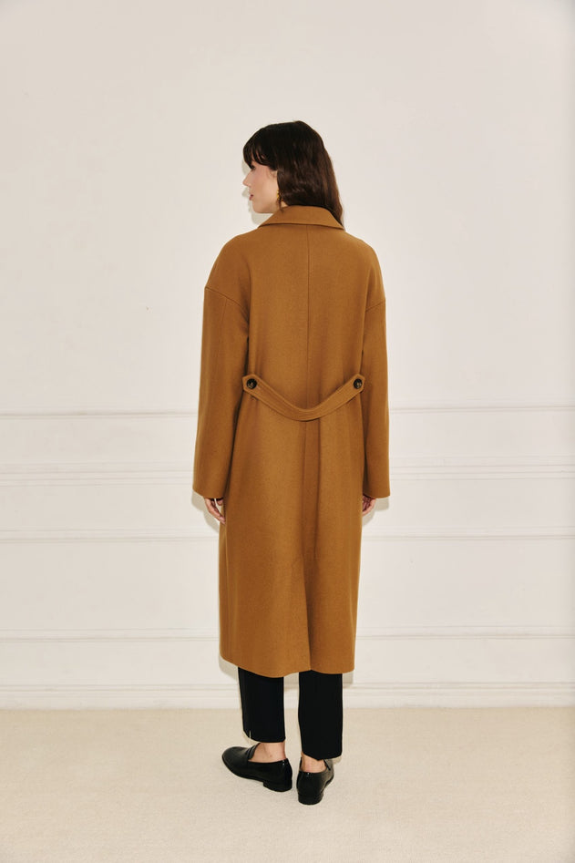 Enteliér Dubbelrijige Wollen Mantel Karamel