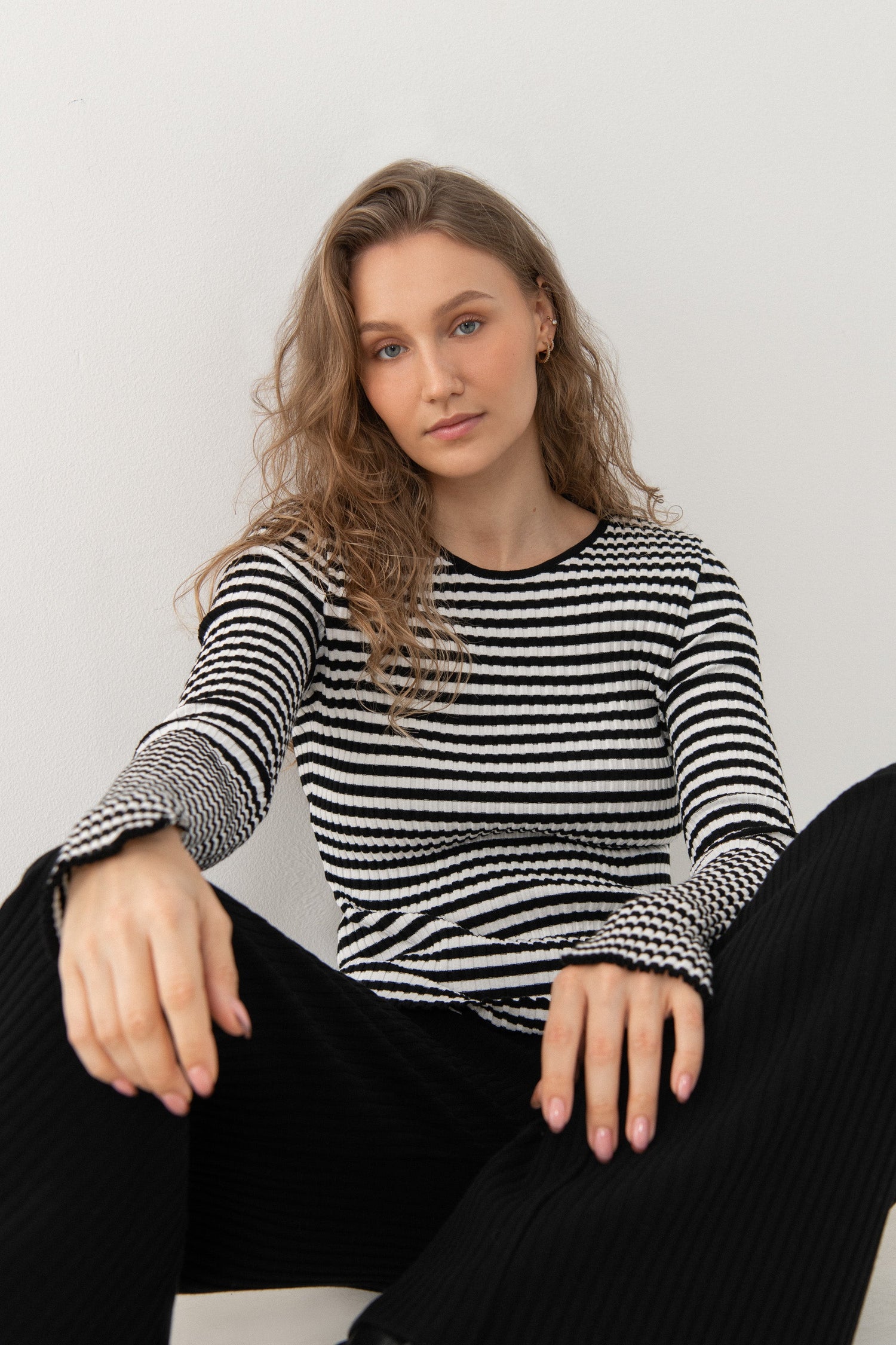 Brera Ribbed Long-Sleeve Top Black Stripes