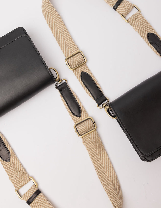 Herringbone Tasriem Zand & Zwart, Classic leer
