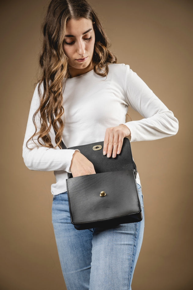 Santa Fe Leren Crossbodytas Zwart