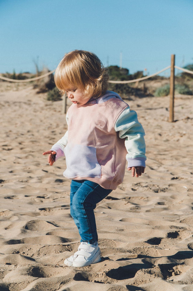 Kids Color Block Hoodie Pale Pink