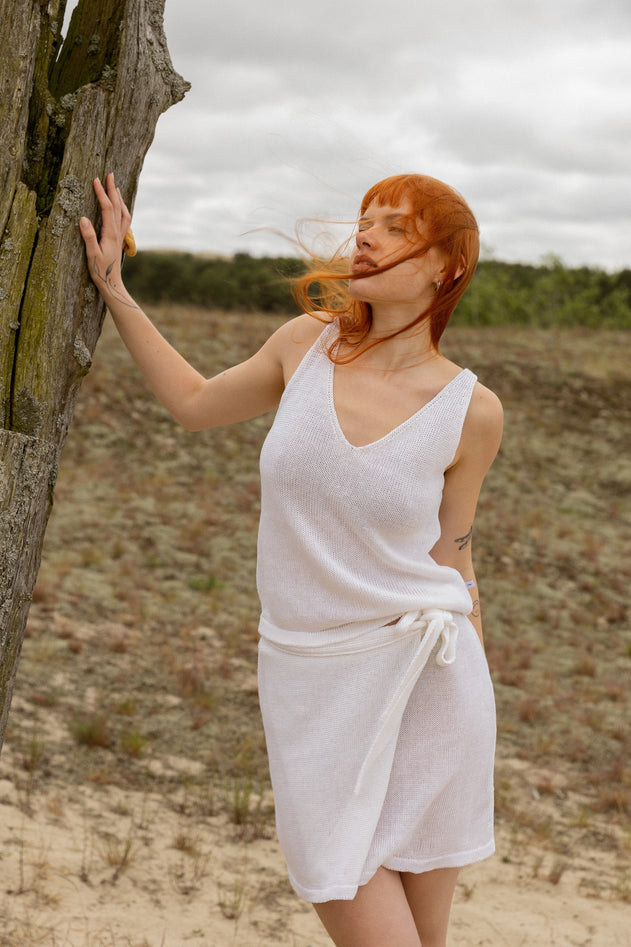 Mare Linen Wrap Skirt White