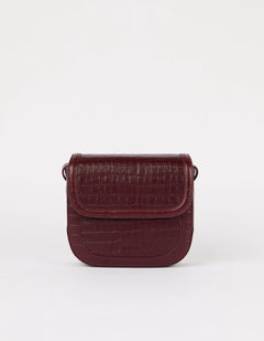 Nina Tas Donkerkersrood, Croco Print leer