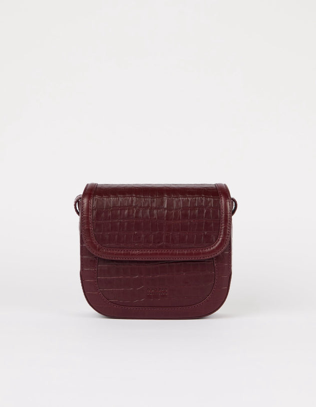 Nina Tas Donkerkersrood, Croco Print leer