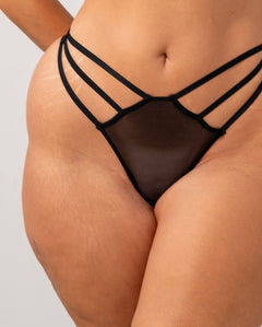 Mesh Strappy Thong Black