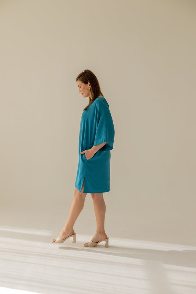 Thilde Kimono Jurk Turquoise