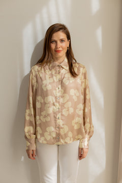 Noel Button-up Shirt Flowers Beige