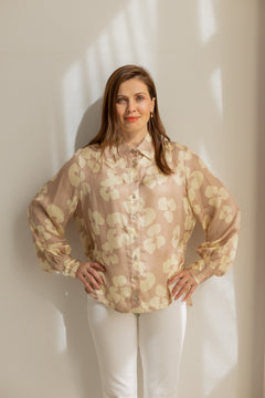 Noel Button-up Shirt Flowers Beige