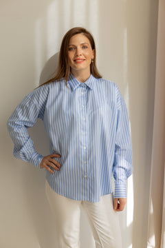 Classic Blue Striped Oversize Button-up Shirt Light Blue