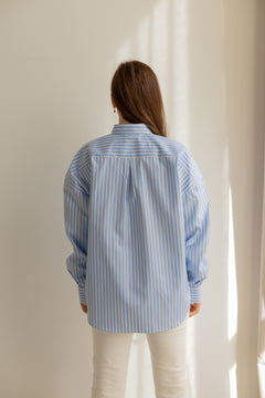 Classic Blue Striped Oversize Button-up Shirt Light Blue