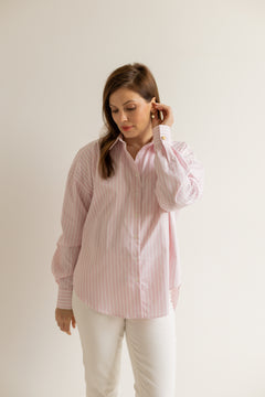 Classic Pink Striped Oversize Button-up Shirt Light Pink