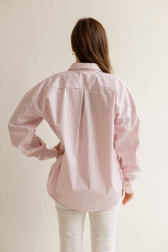 Classic Pink Striped Oversize Button-up Shirt Light Pink