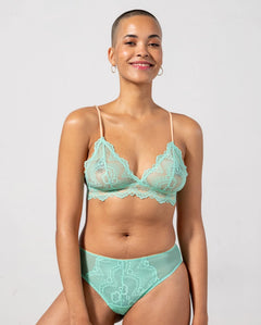 Lace Triangle Bralette Turquoise/Peach