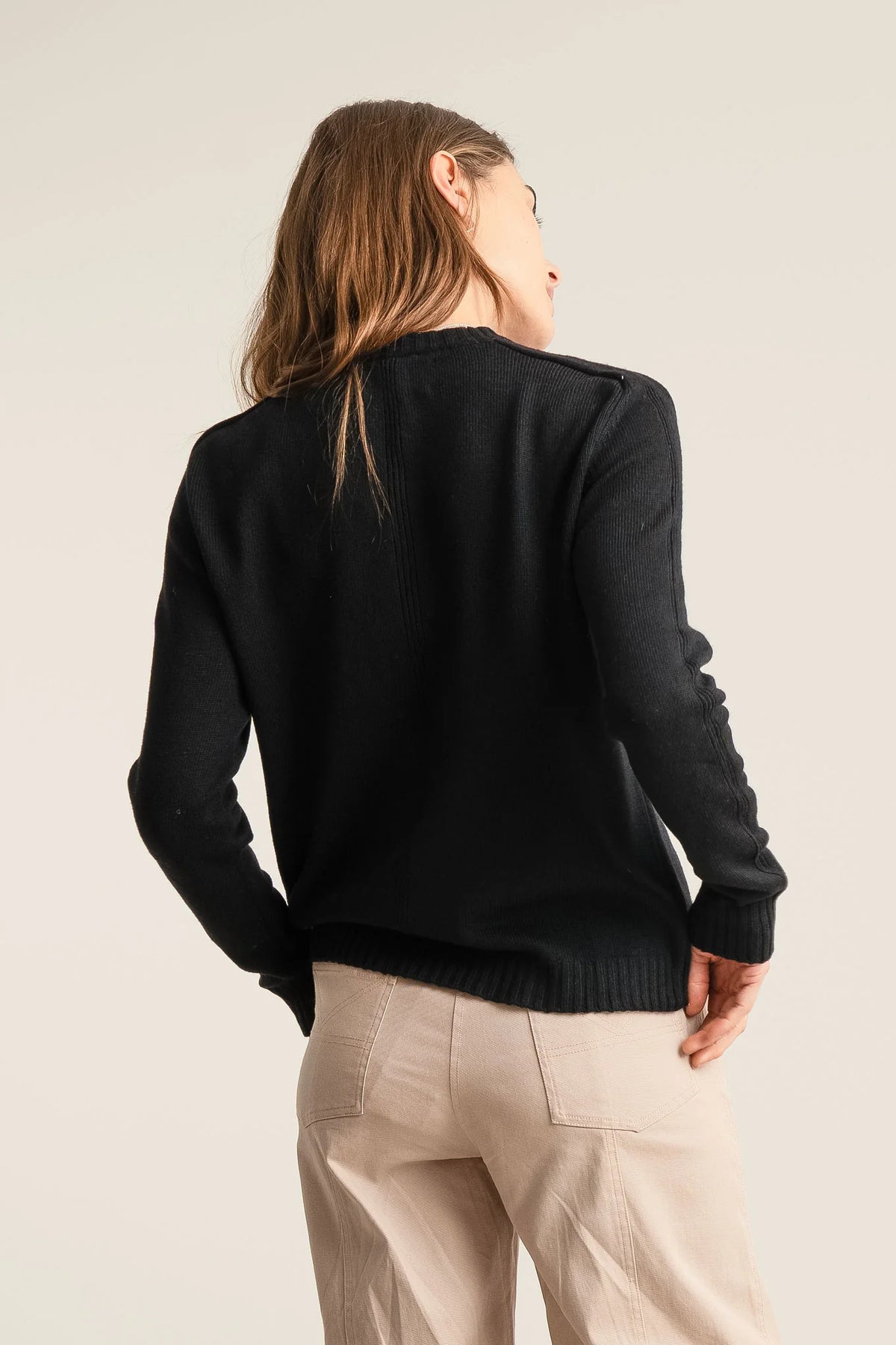 Komodo black V-neck sweater, back view