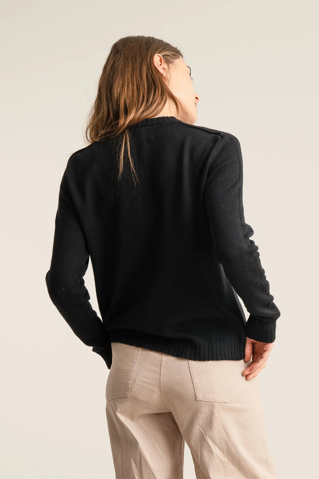 Komodo black V-neck sweater, back view