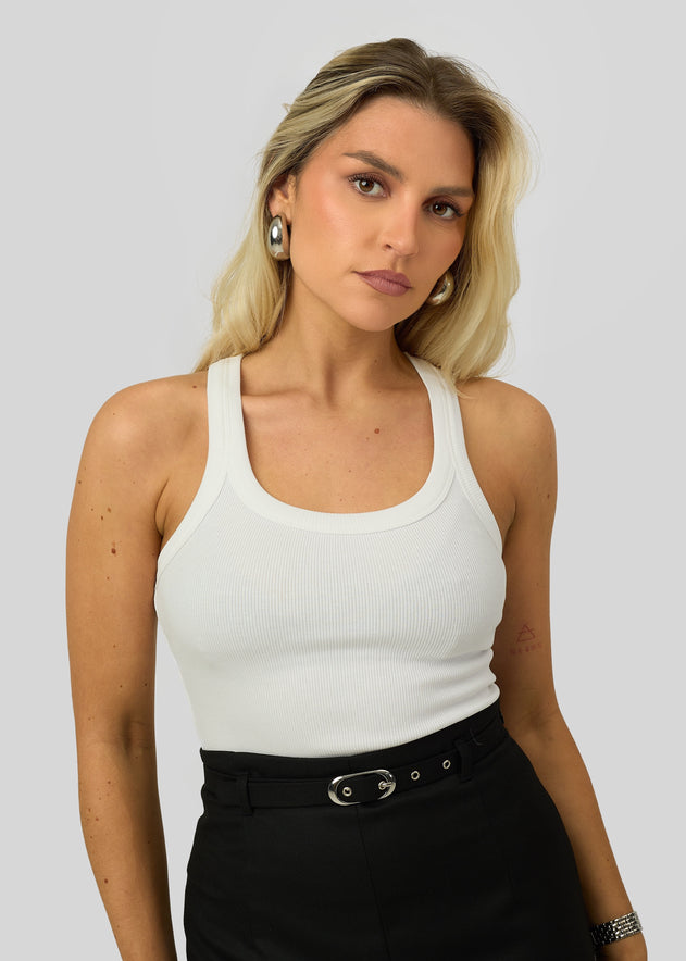 Jimmy Scoop-Neck Ribbed Tank Top - White