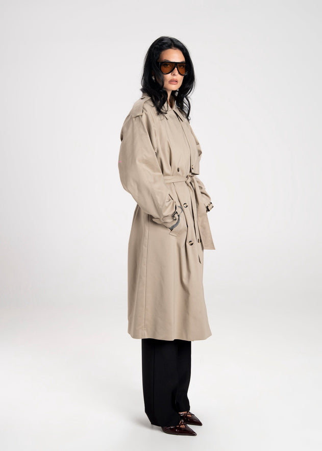 90's Long Trench Coat Beige