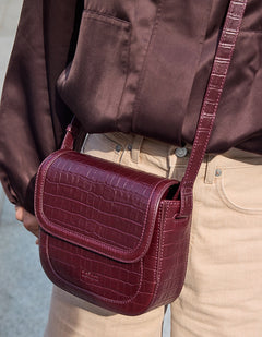 Nina Tas Donkerkersrood, Croco Print leer