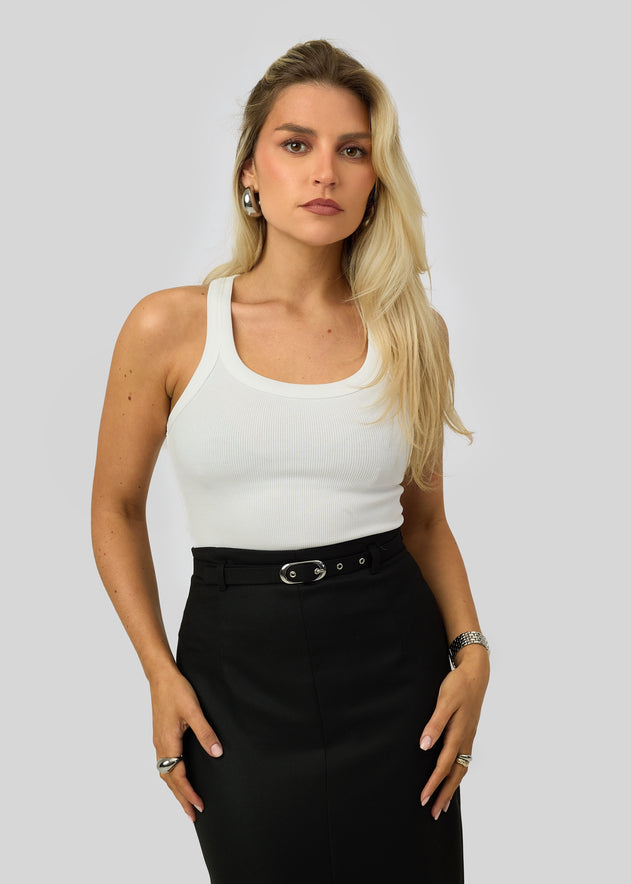 Jimmy Scoop-Neck Ribbed Tank Top - White