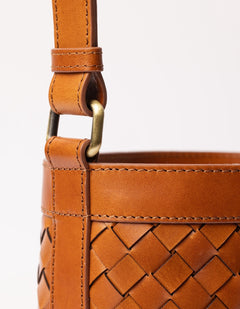 Zola Woven Leather Tas Cognac Bruin