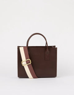 Jackie Midi Bag with Webbing Strap Classic Leather Chocolate Brown